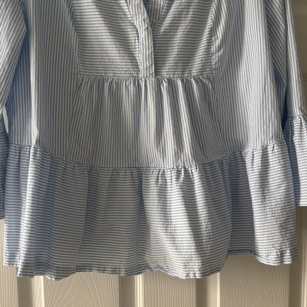 Crown & Ivy Blue Striped Peplum Blouse - Picture 4 of 6